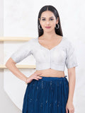 Joban Fashion Silver Shimmer Elbow Sleeveless Front Open Blouse