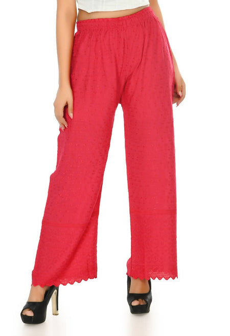 Mominos Fashion Moeza Reyon Cotton Magenta Color Chikan Work Palazzo