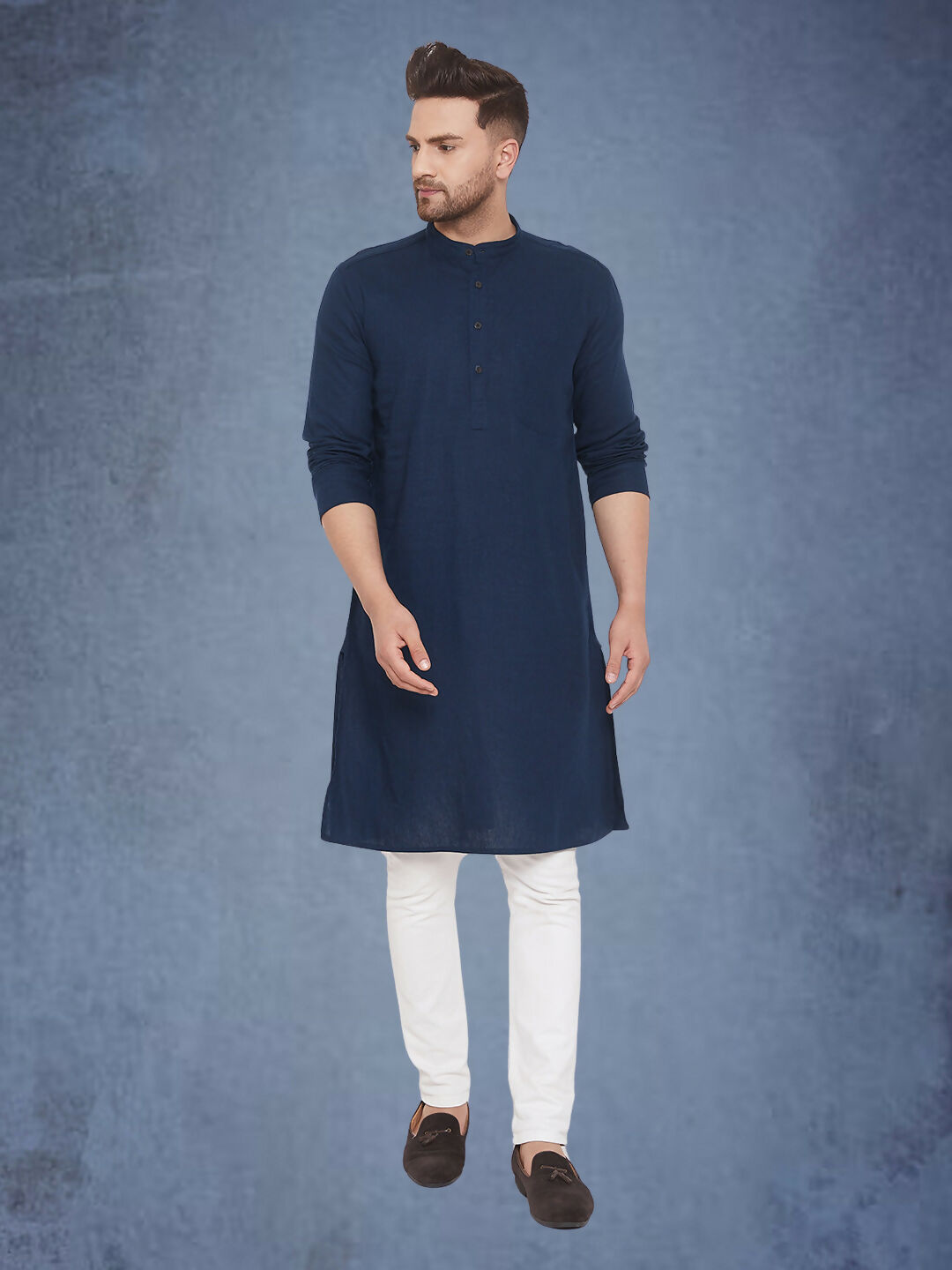 Even Apparels Men's Pure Cotton Blue Kurta