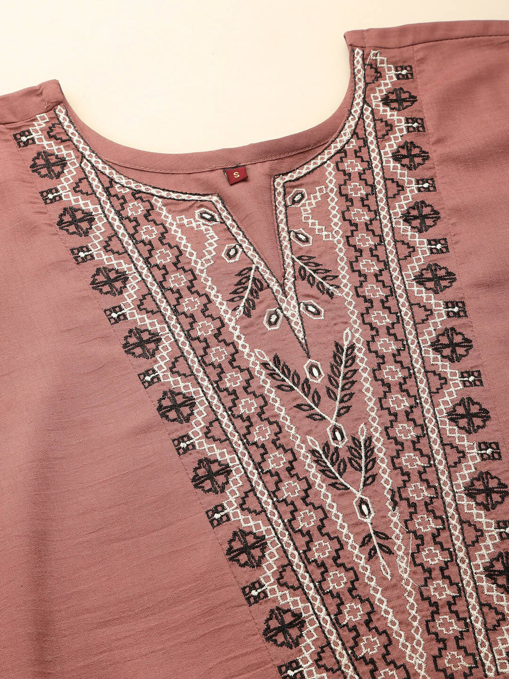 Brown Chinon Floral Embroidered Top - Zeny