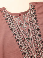 Brown Chinon Floral Embroidered Top - Zeny