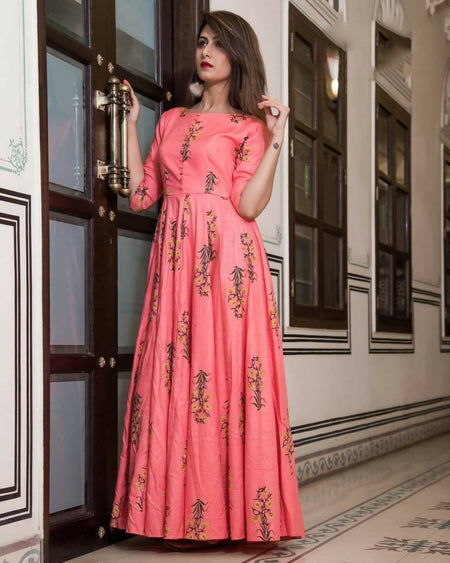 All Season Designer Pink Pure Maslin Gown - Anbazaar