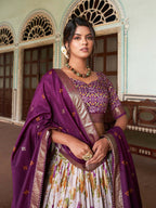 Vastranavya Exquisite Tussar Silk Lehenga Set With Perfect Floral And Patola Print Design Lehenga Choli - Wine