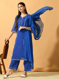 Myshka Women's Blue Embroidered Party Kurta Sets