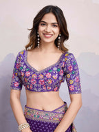 Purple Georgette Bandhani Printed,Embroidery Work Saree - Surkhi