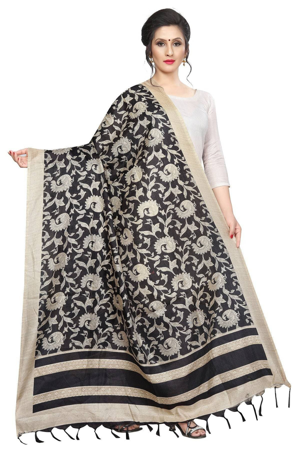 Vamika Black Printed Khadi Bhagalpuri Traditional Dupatta