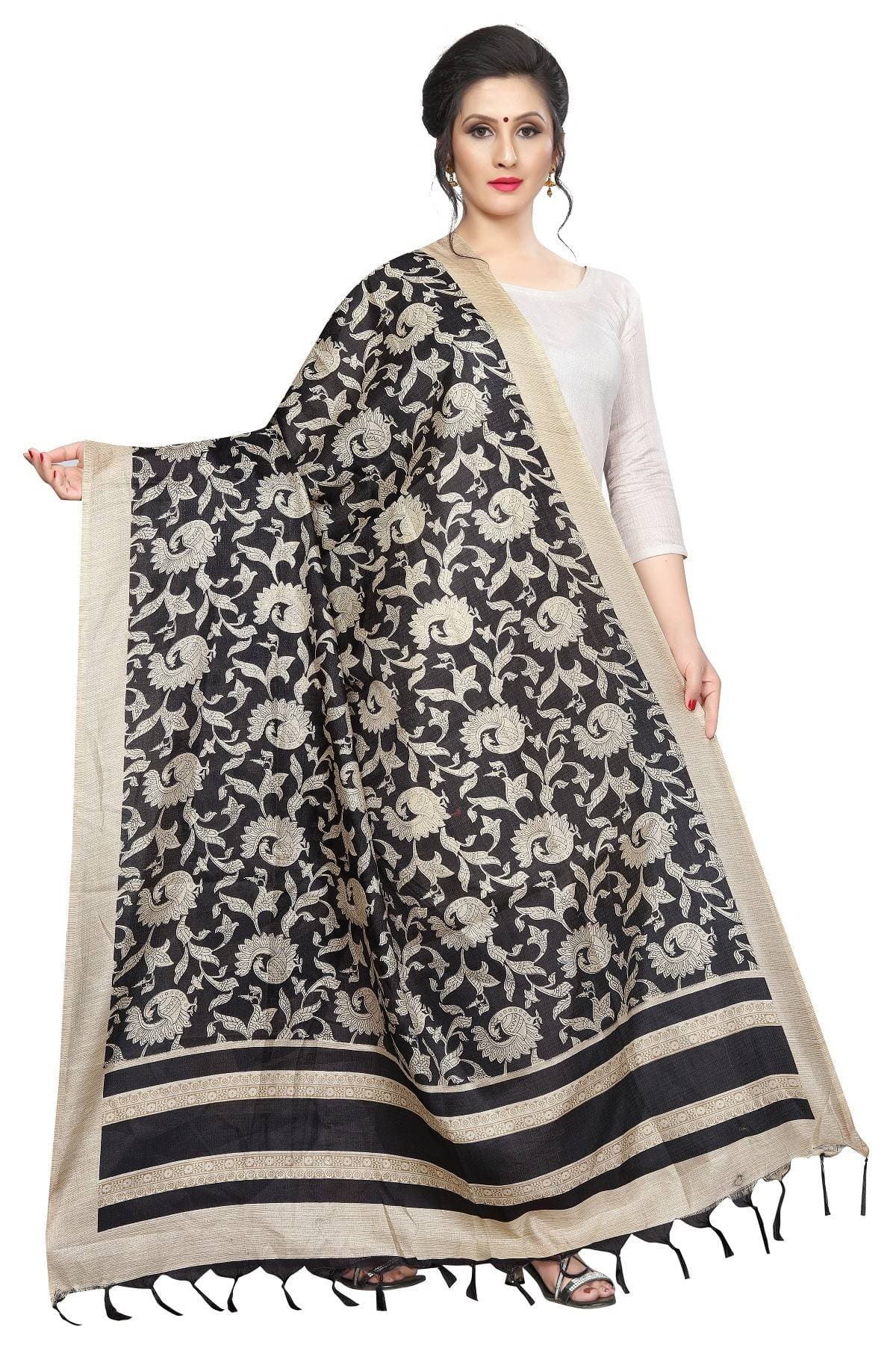 Vamika Black Printed Khadi Bhagalpuri Traditional Dupatta