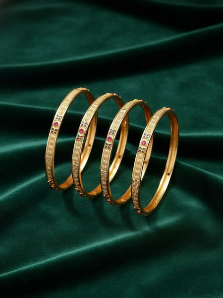 NVR Women Set of 4 Gold Plated Artificial Stone Bangle