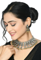Mominos Fashion Johar Kamal Oxidised Silver-Plated Brass Finish Peacock Choker For Women (Silver/Golden) - Distacart