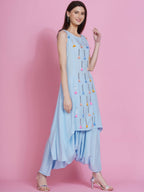 Women Republic Powder Blue Hand Embellished Kurta With Harem Pants - Distacart