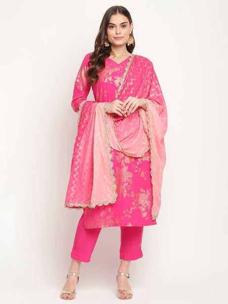 Ahalyaa Dark Pink Crepe Printed Salwar Suit Sets With Dupatta