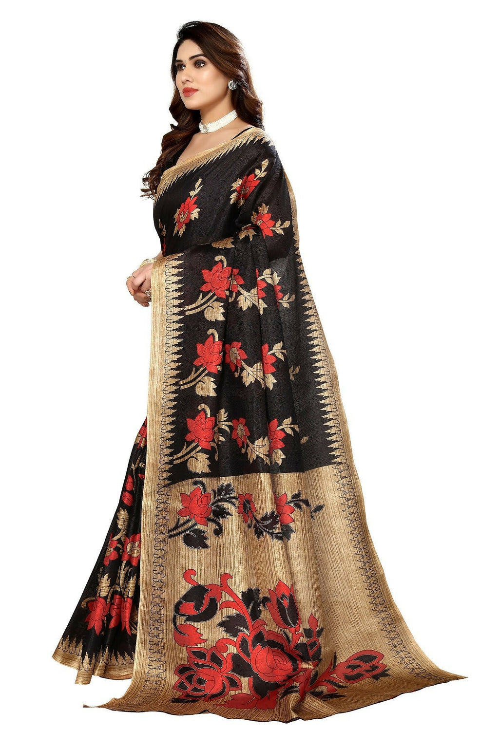 Vamika black Printed Art Silk Saree