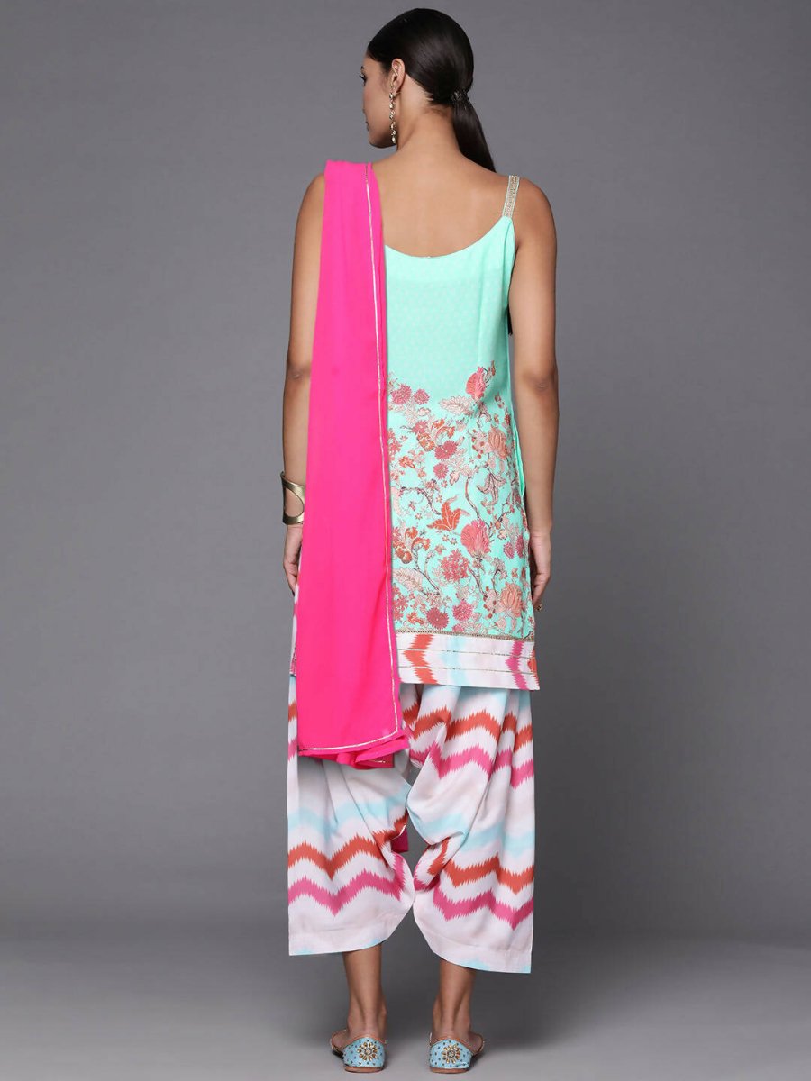 Ahalyaa Women Blue Floral Printed Kurta with Patiala & With Dupatta - Distacart