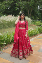 Vastranavya Designer Heavy Sequins & Thread Embroidered work Lehenga Choli - Red