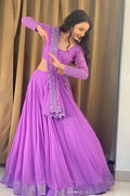 Jyoti Fashion Beautiful Lavender Sequence with Thread Embroidery work Faux Georgette Lehenga Choli with Dupatta