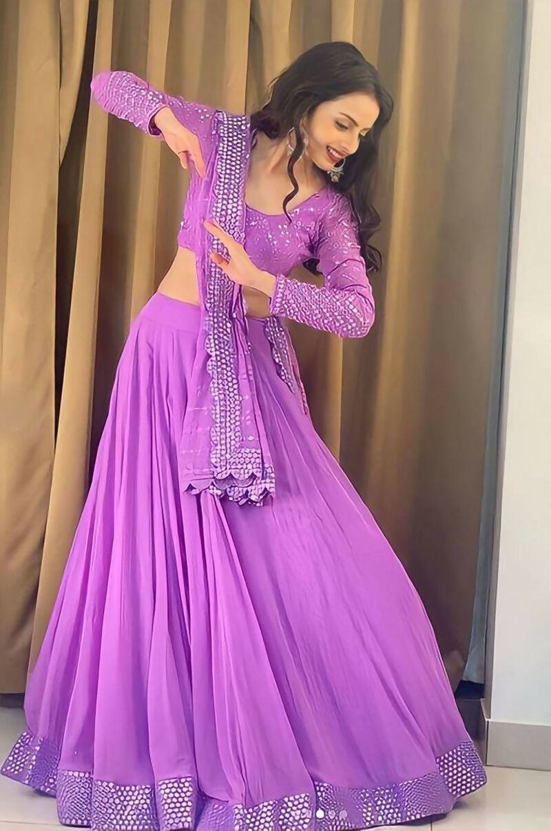 Jyoti Fashion Beautiful Lavender Sequence with Thread Embroidery work Faux Georgette Lehenga Choli with Dupatta