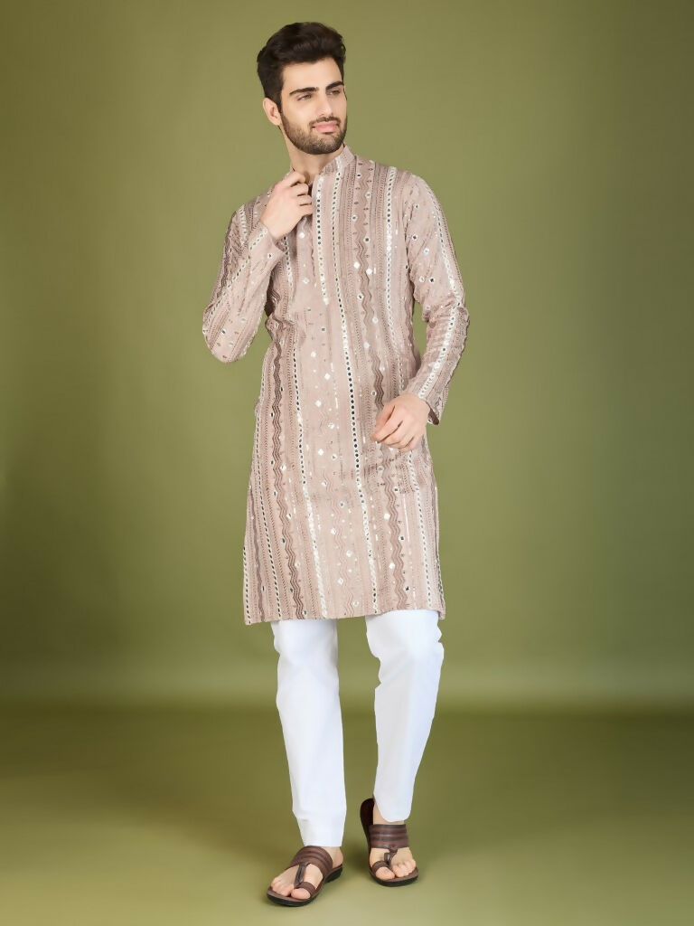 Vastranavya Ivory Exclusive Festival Wear Pure Viscose Rayon Sequence & Foil Mirror Heavy Embroidered Work Kurta