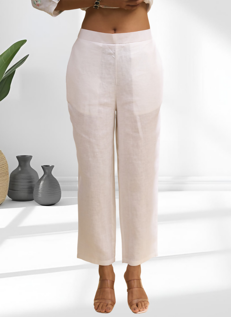 Joban Fashion Off White Linen Embroidered Readymade Cord Set - Distacart