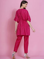 Women Republic Pink Lurex Cotton Kaftan Style Kurta With Pants - Distacart