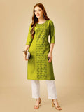 Jyoti Fashion Women's Green Cotton Blend Embroidered Kurta Pant Set