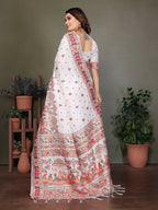 Joban Fashion White Thread Woven Pashmina Sarees