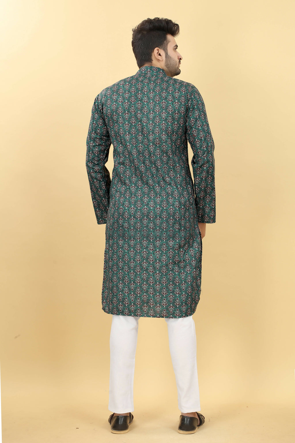 Teal Cotton Printed Men's Kurta - Mahotsav