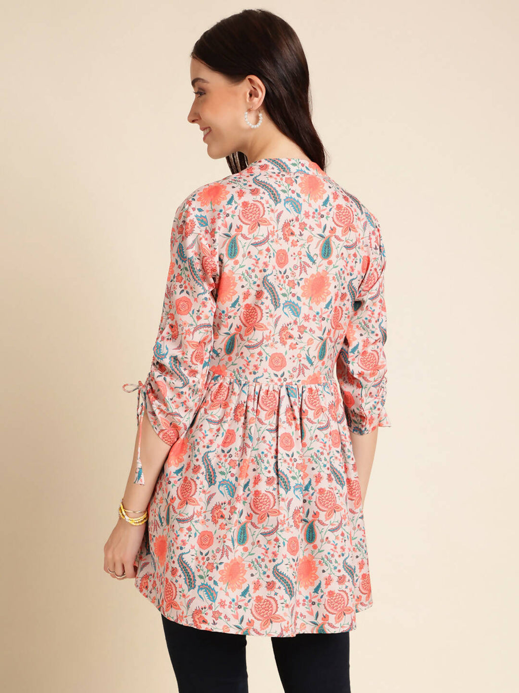 Orange Poly Rayon Digital Printed A-line Top - Tarini