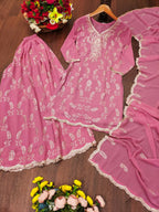 Teeya Creation Baby Pink Color Faux Georgette Wedding Wear Trending Palazzo Set - Distacart