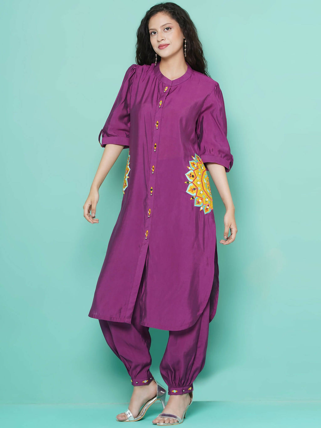 Women Republic Purple Art Silk Embroidered Kurta with Afghani Salwar - Distacart