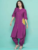 Women Republic Purple Art Silk Embroidered Kurta with Afghani Salwar - Distacart