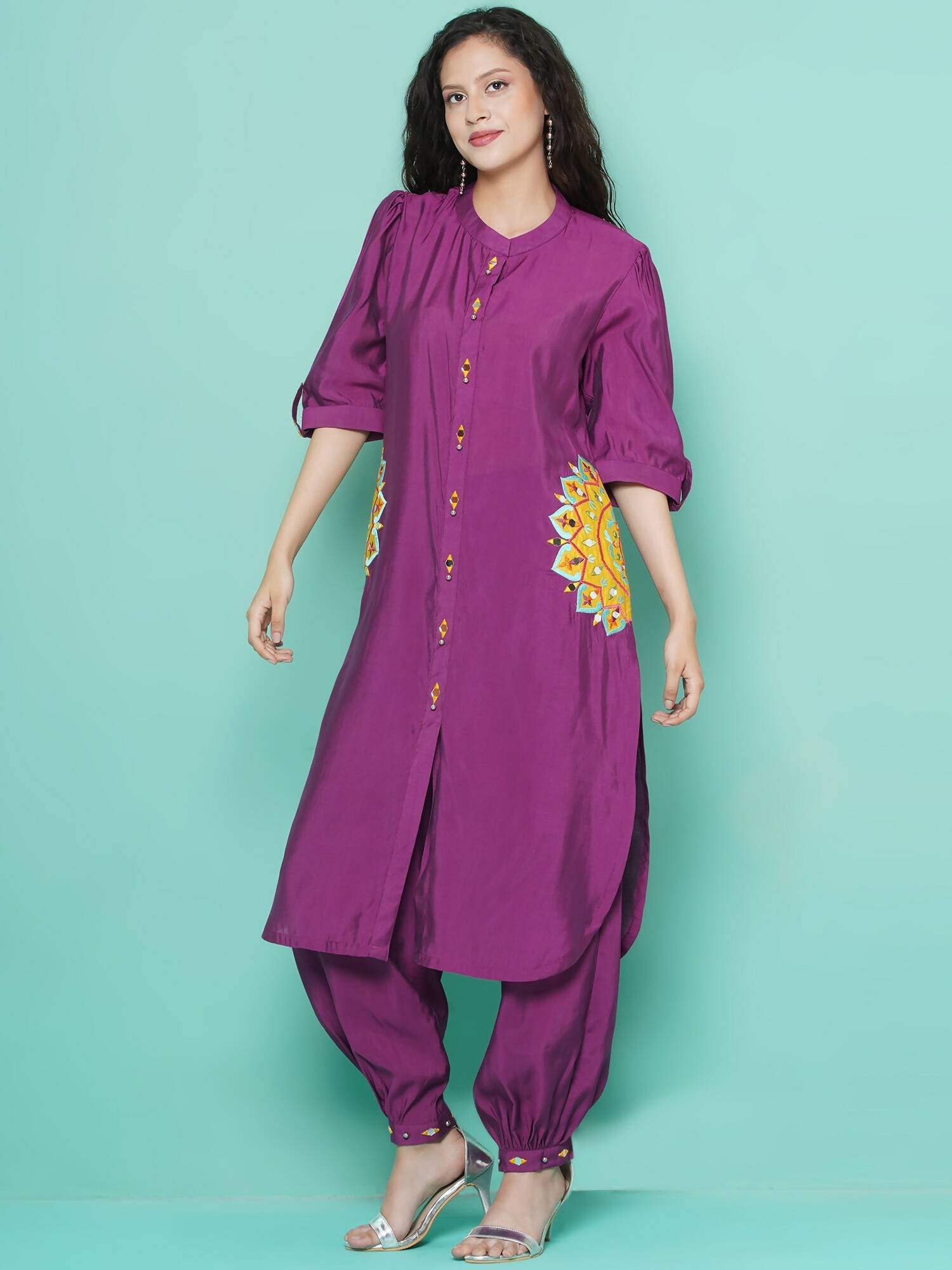 Women Republic Purple Art Silk Embroidered Kurta with Afghani Salwar - Distacart