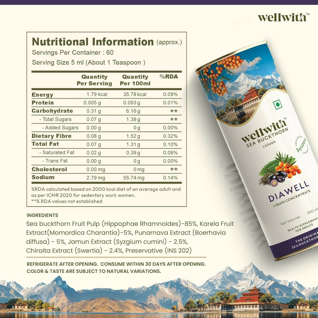 Wellwith DiaboWin (Diawell) Karela & Jamun Juice with Seabuckthorn - Distacart