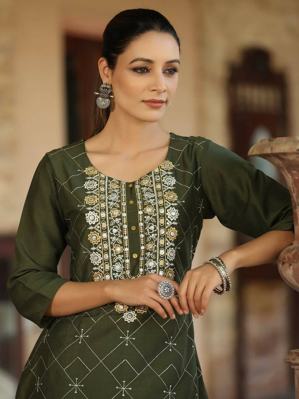 Juniper Women's Green Chinnon Printed Kurta - Distacart