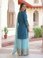 Joban Fashion Blue Silk Embroidered Sharara Set - Distacart