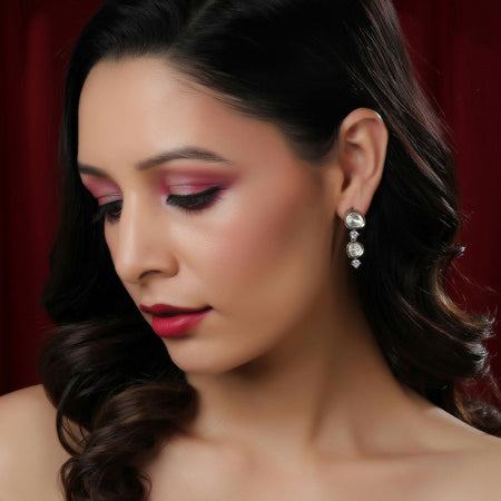 Kundan and Diamond Earrings (Silver) - Ruby Raang