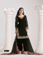Anaita Black Roman Silk Stitched Suit with Embroidery & Real Mirror Work - Distacart