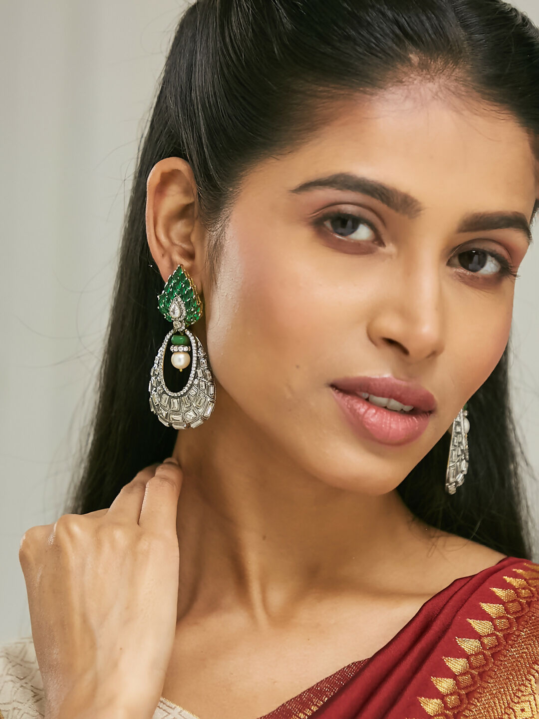 Nuyug 22K Gold-Plated Zircon Studded & Pearl Teardrop Shaped Dangler Earrings - Distacart