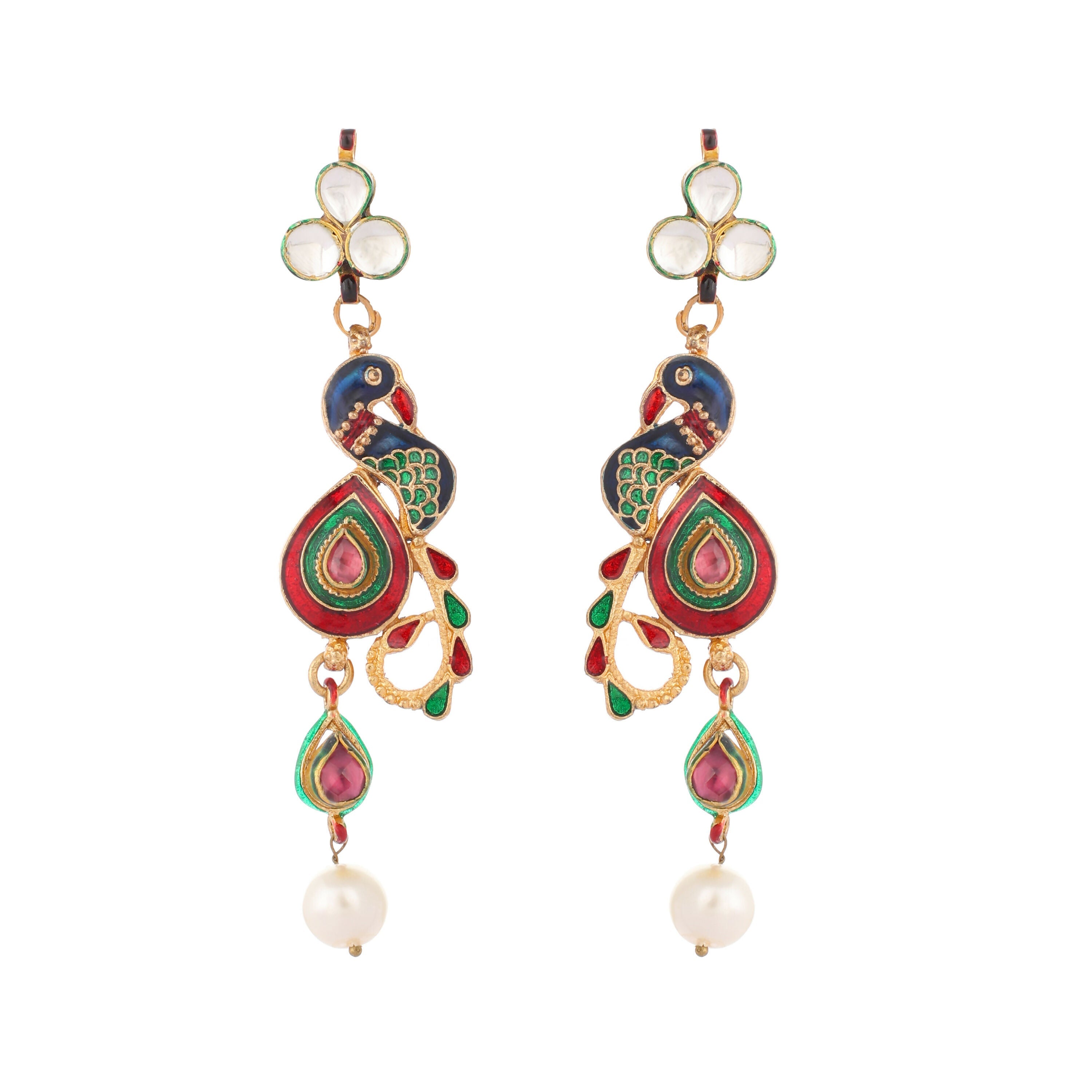 Nuyug 22K Gold Plated Pearl Drop Kundan Studded Ethnic Peacock Shaped Drop Earrings - Distacart