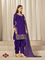 Anaita Purple Roman Silk Stitched Suit with Embroidery & Real Mirror Work - Distacart