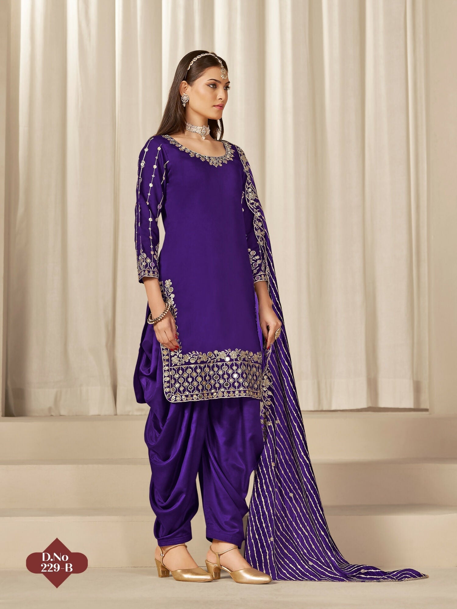Anaita Purple Roman Silk Stitched Suit with Embroidery & Real Mirror Work - Distacart