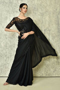 Black Silk Plain Saree with Blouse Piece - Purvi