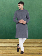 Even Apparels Men's Pure Cotton Grey Striped Kurta