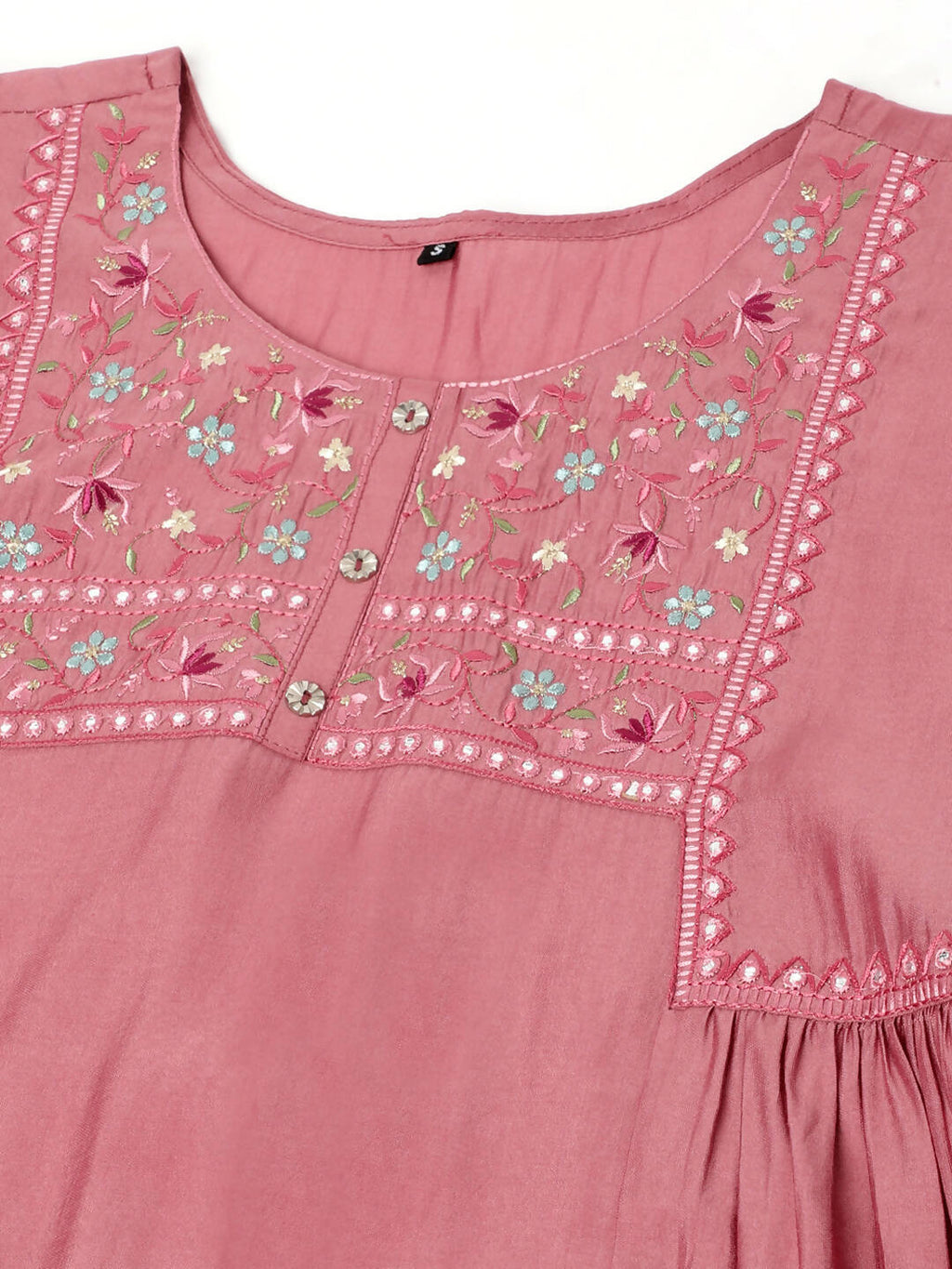 Pink Chinon Yoke Embroidered A-line Top - Tarini