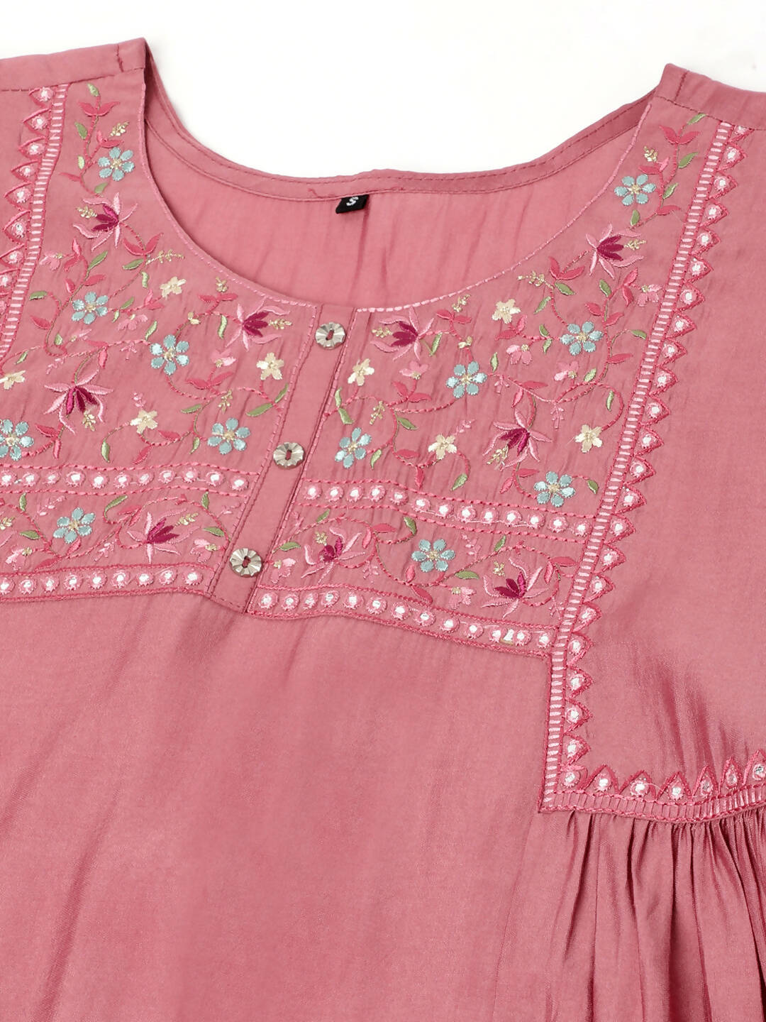 Pink Chinon Yoke Embroidered A-line Top - Tarini