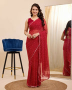 Maroon Georgette Designer Printed Ready To Wear Saree - Ibiza