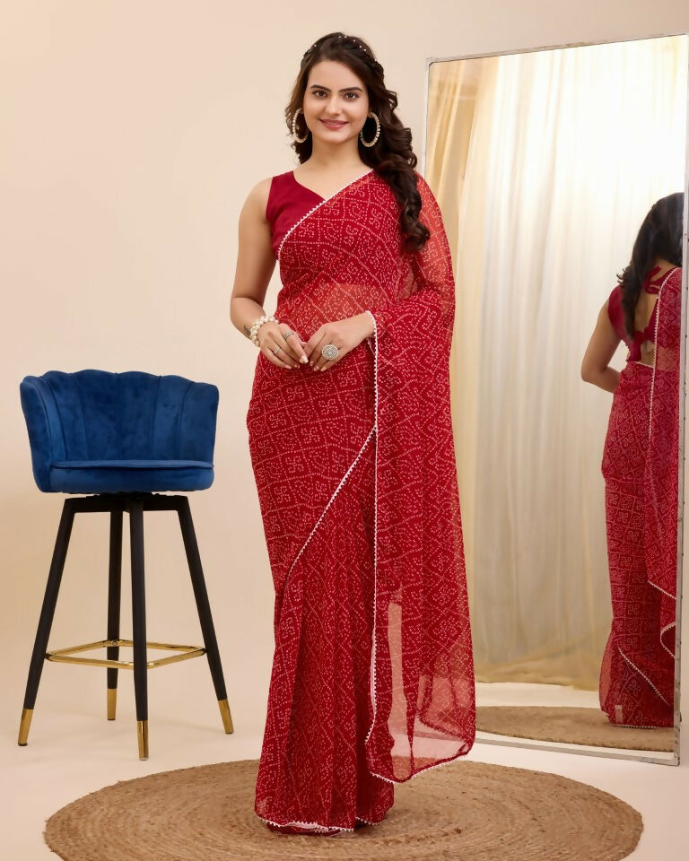 Maroon Georgette Designer Printed Ready To Wear Saree - Ibiza