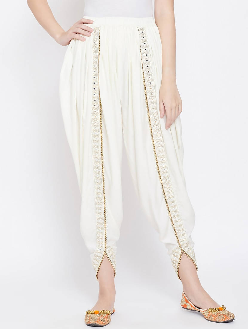 Cheera Women’s White Dhoti With Golden Lace