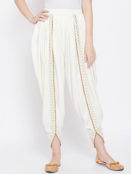 Cheera Women’s White Dhoti With Golden Lace