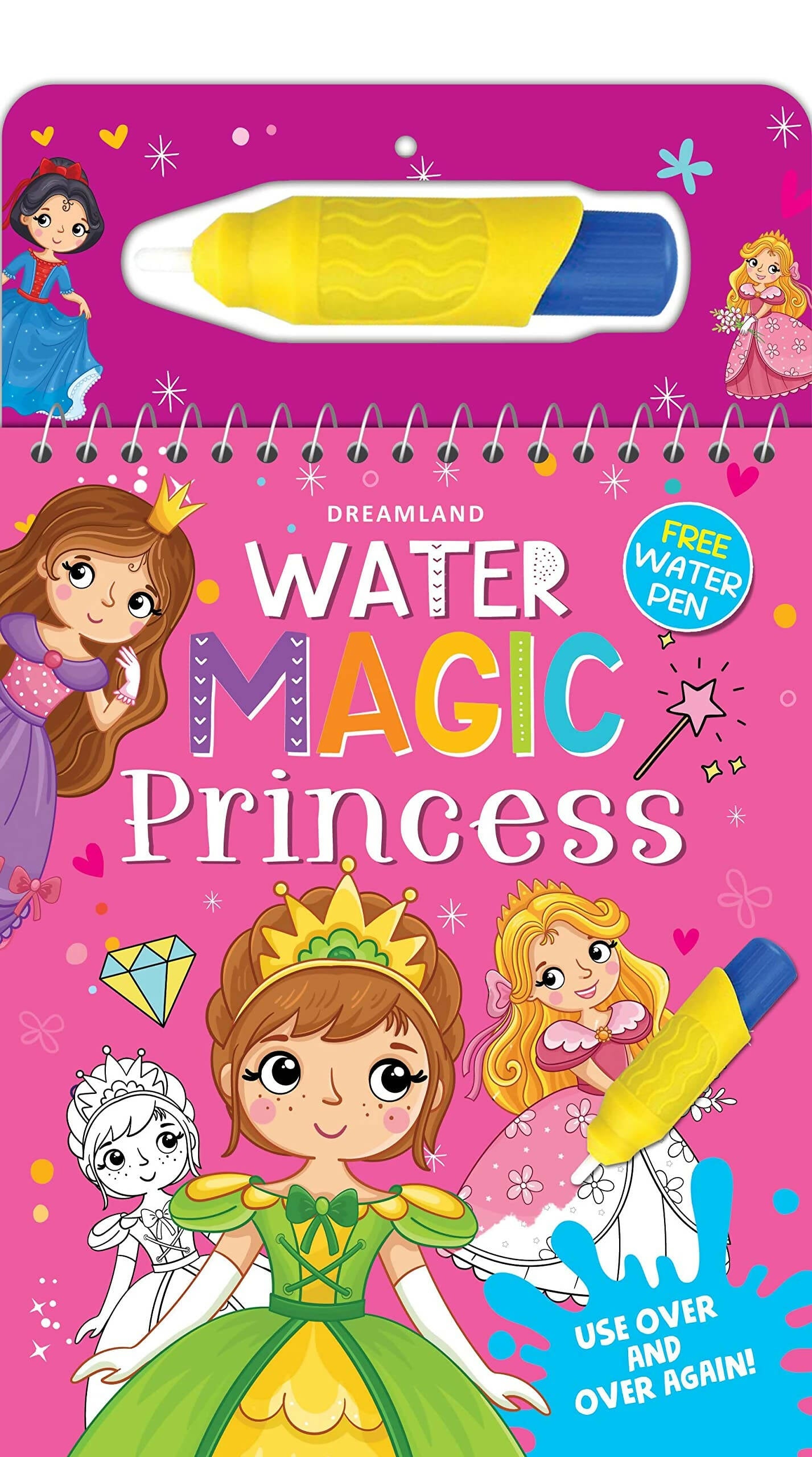 Dreamland Water Magic Princess- With Water Pen - Use over and over again : Children Drawing, Painting & Colouring Spiral Binding - Distacart