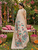 Shree Shyam Fashion Cream Linen Cotton Saree - Distacart